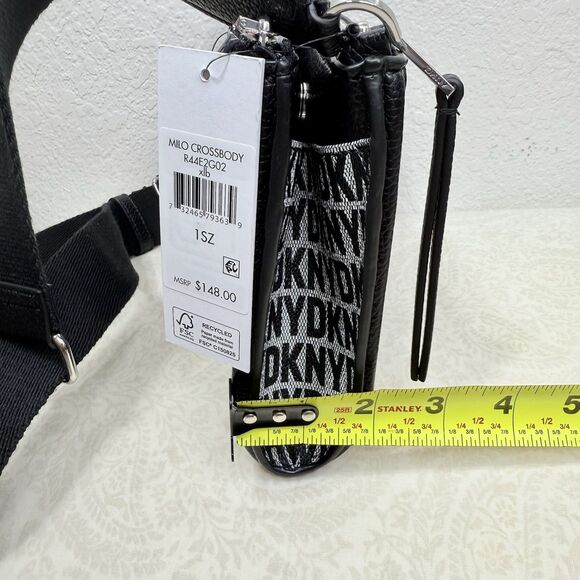 NWT DKNY Milo Crossbody Bag Black Monogram Thick Adjustable Strap Zip Magnet - Picture 14 of 16